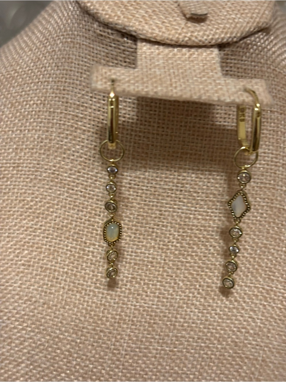 Kendra Scott Gold Drop Earrings with White Opal and Crystal Accents